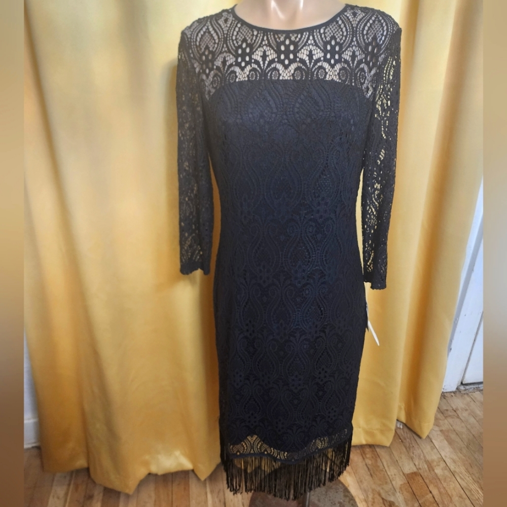 NWT SUITE 7 Black Lace Overlay Dress Size 10